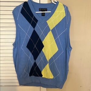 Men's V-Neck Sweater - Blue and Yellow Argyle